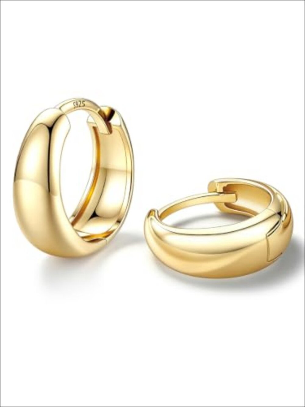 Chunky Huggie Hoop Earrings 14K Gold Plated Sterling Silver Posts